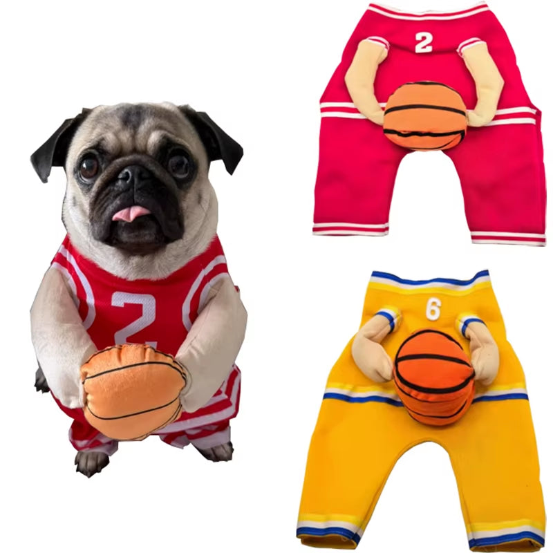 Adorable Dog Basketball Costume with Ball - Perfect for Small Dogs and Fun Occasions!